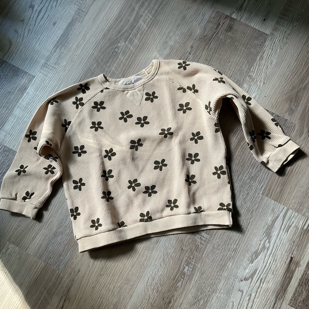 ZARA 3/4 Floral waffle top